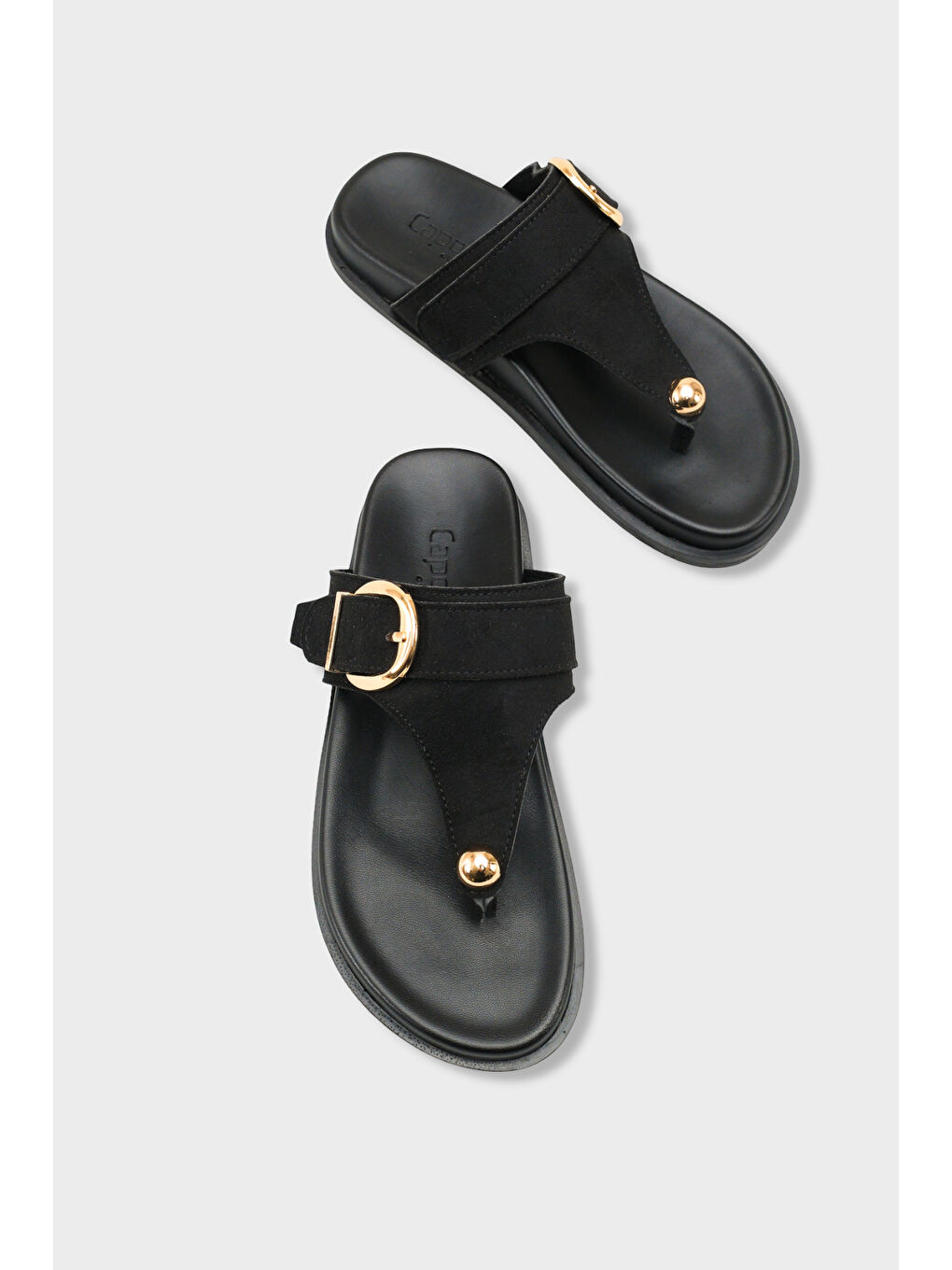 Siyah Michell Düz Topuklu Parmak Arası Metal Tokalı Kadın Terlik-5