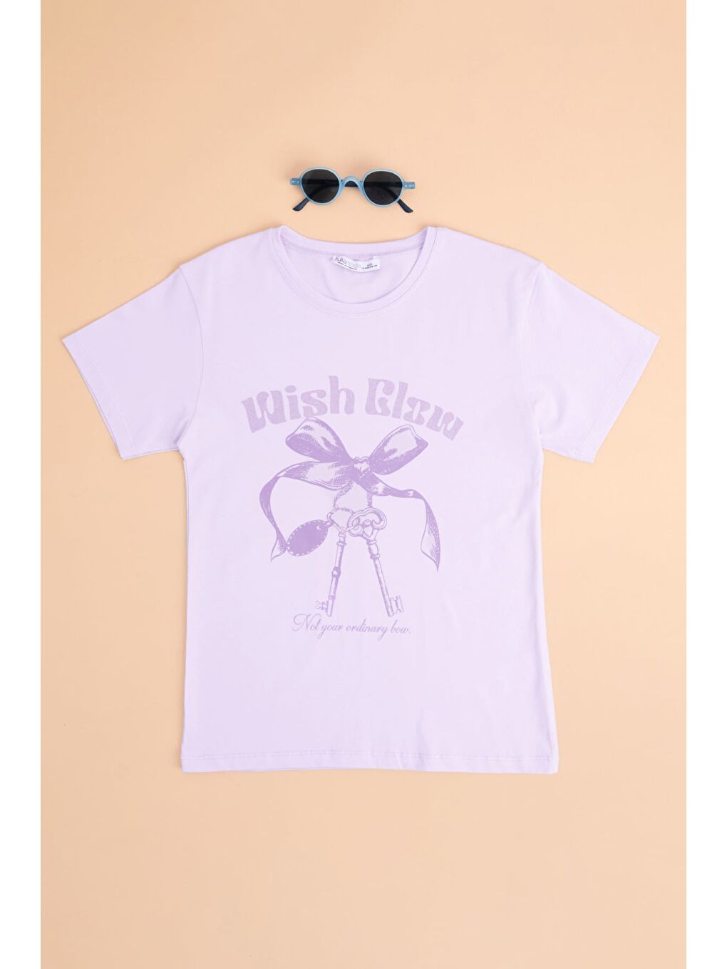 Lila Fiyonk Ve Yazı Baskılı Kız Çocuk Tişört