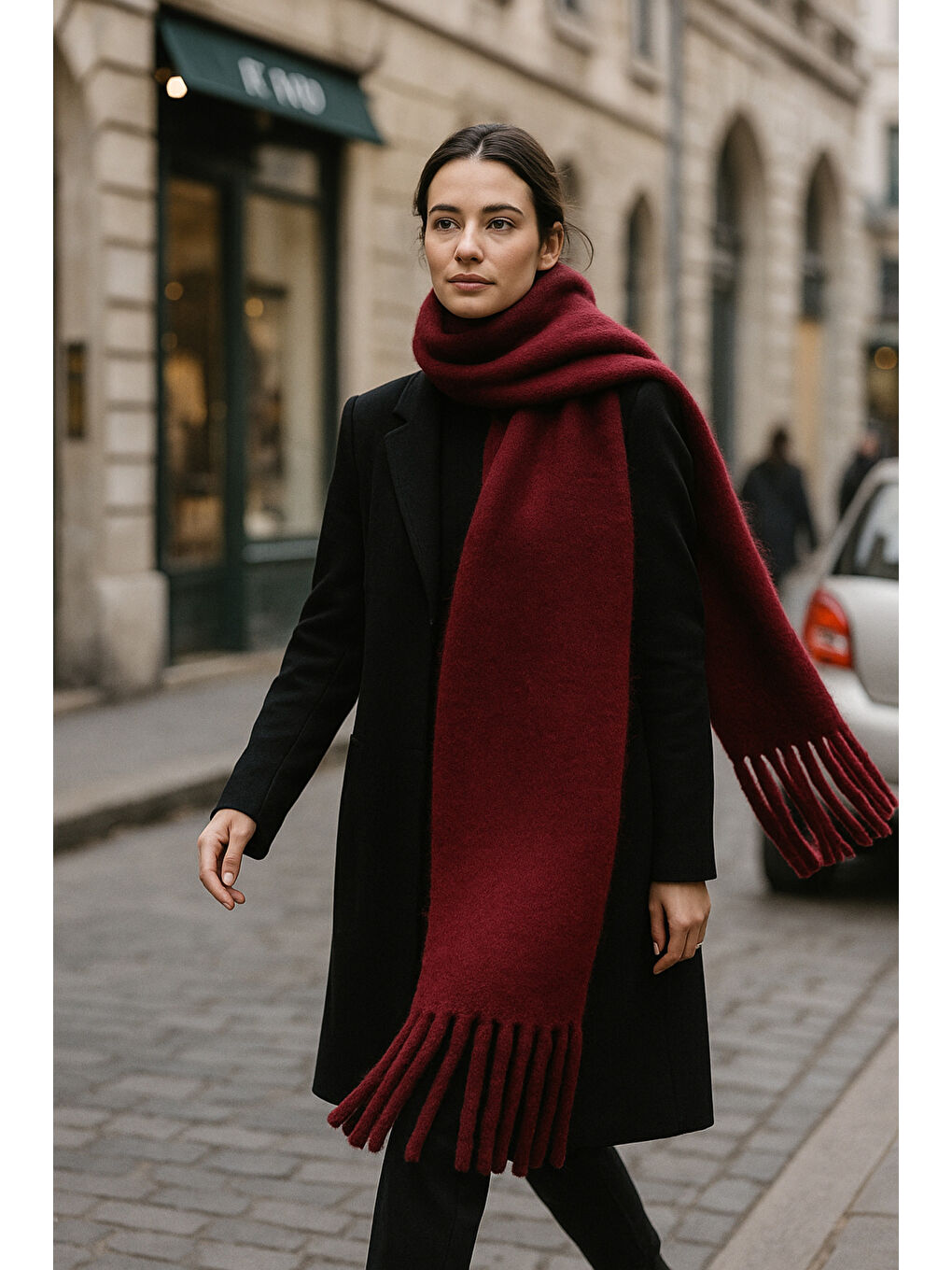 Kadın Bordo Püsküllü İthal Atkı-Şal SAL1295-1