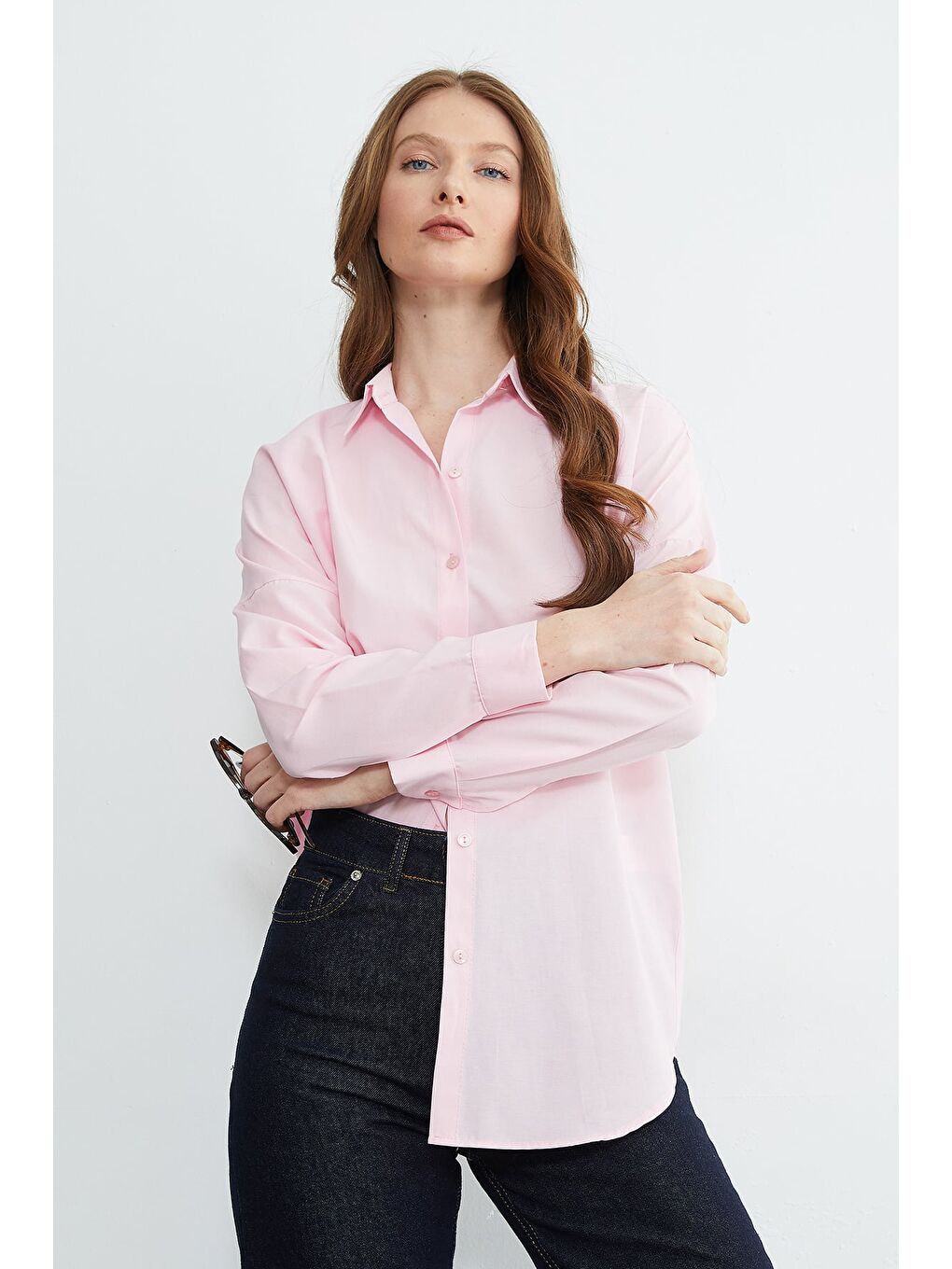 Pembe Basic Düğmeli Gömlek-1