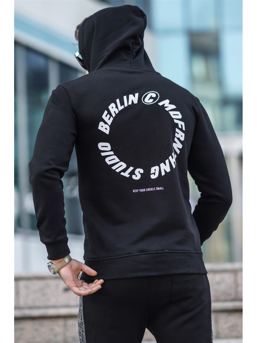 Siyah Baskılı Erkek Kapüşonlu Sweatshirt Hoodie 5306