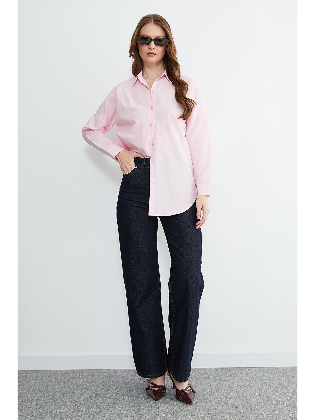 Pembe Basic Düğmeli Gömlek-2