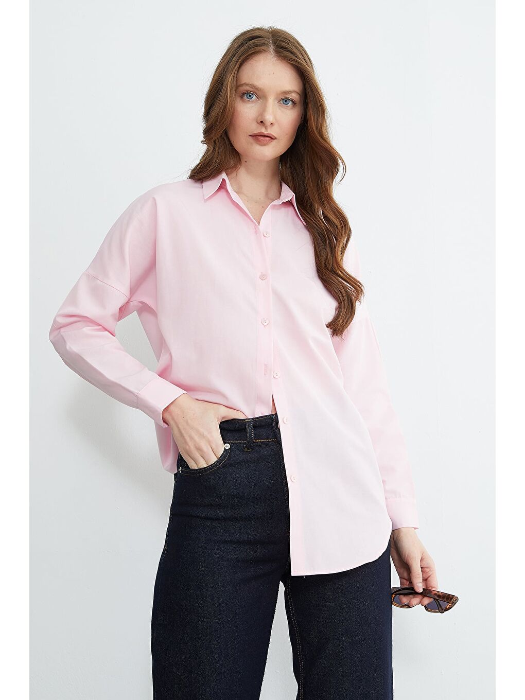 Pembe Basic Düğmeli Gömlek-3