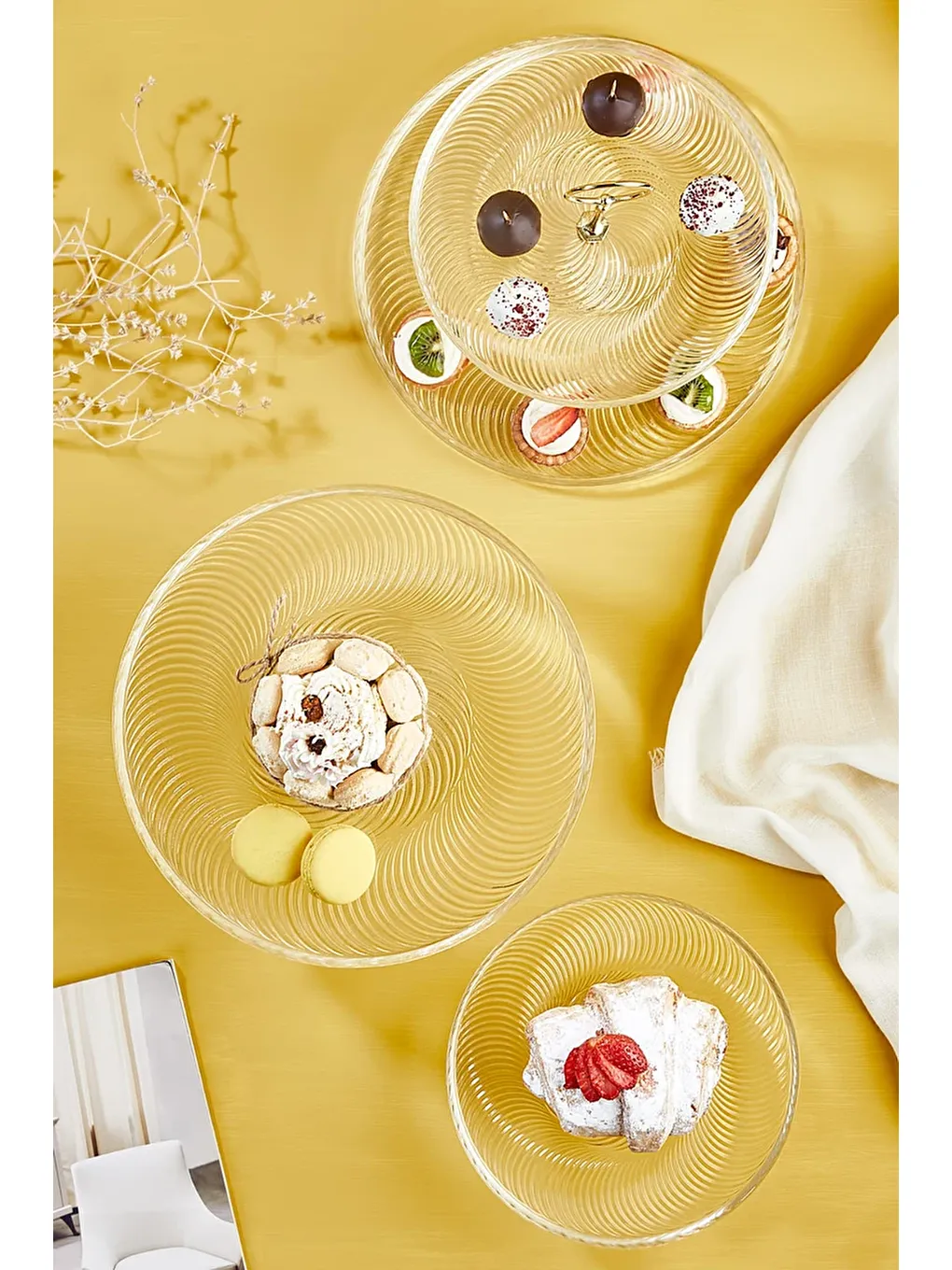 Renksiz Diana 5 Parça Pasta/Kek/Tatlı Sunum Standı Seti-1