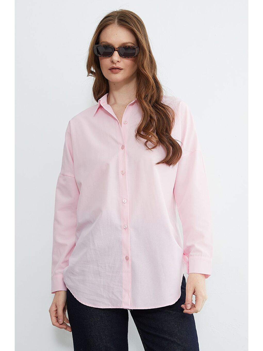 Pembe Basic Düğmeli Gömlek-4