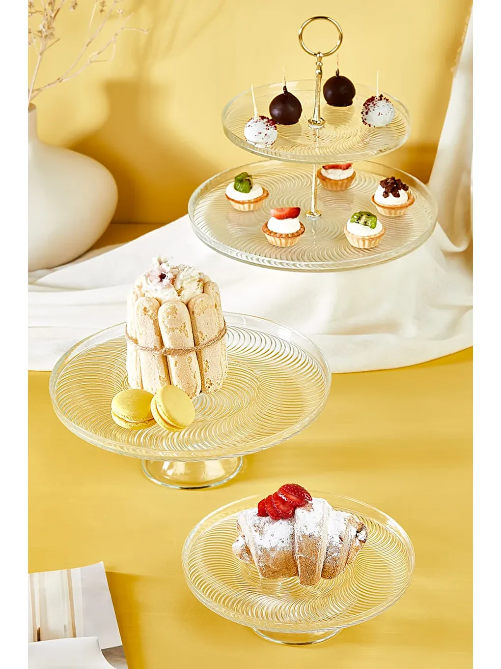 Renksiz Diana 5 Parça Pasta/Kek/Tatlı Sunum Standı Seti-2