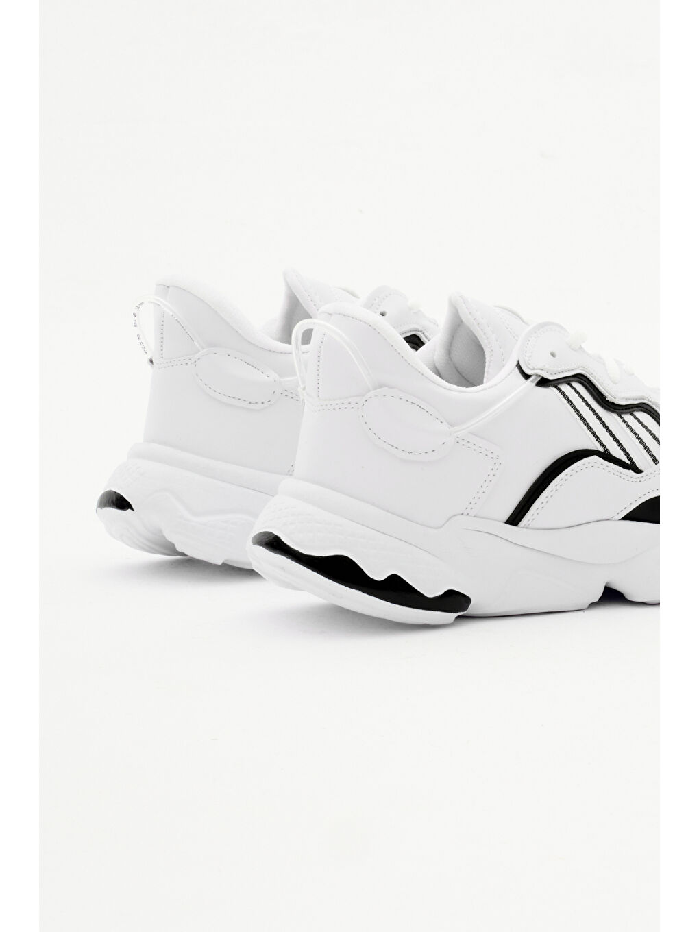 Unisex Beyaz Siyah Rahat Kalıp Yüksek Taban Şeritli Bağcıklı Spor Ayakkabı-4