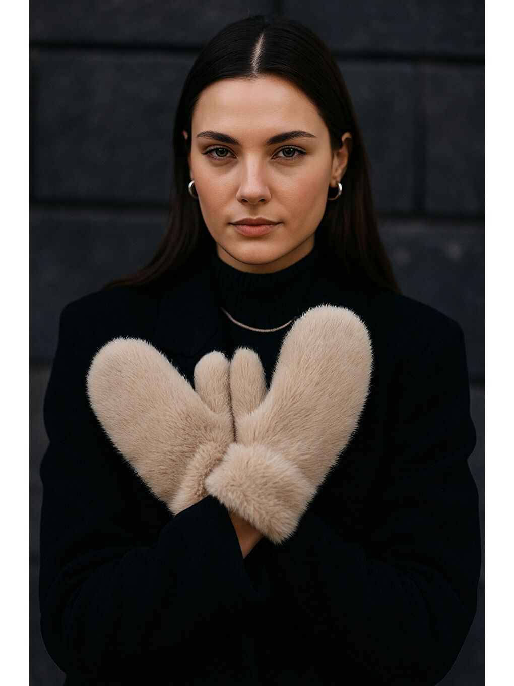 Kadın Bej Pelüş Eldiven ELD32