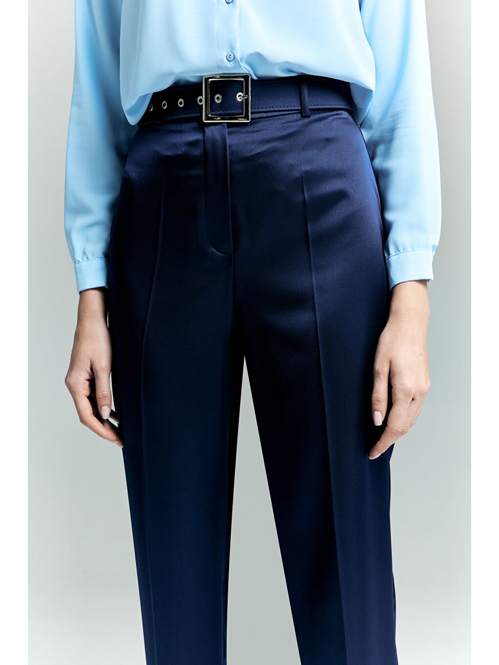 Lisa Saten Duble Paça Pantolon - Lacivert-4