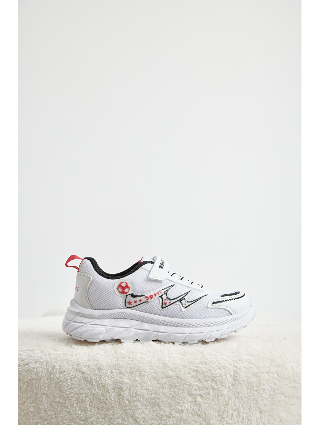 Çocuk Unisex Beyaz Siyah Rahat Kalıp Nefes Alabilen Cırtlı Sneaker