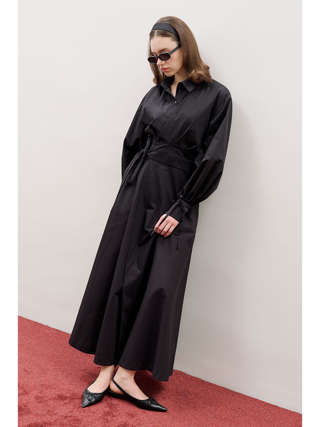 Enya Pileli Gömlek Elbise Siyah