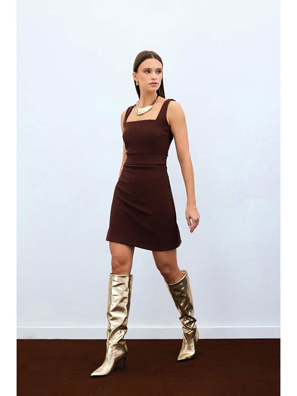 Kahverengi Düz Kısa Etek - Kahve