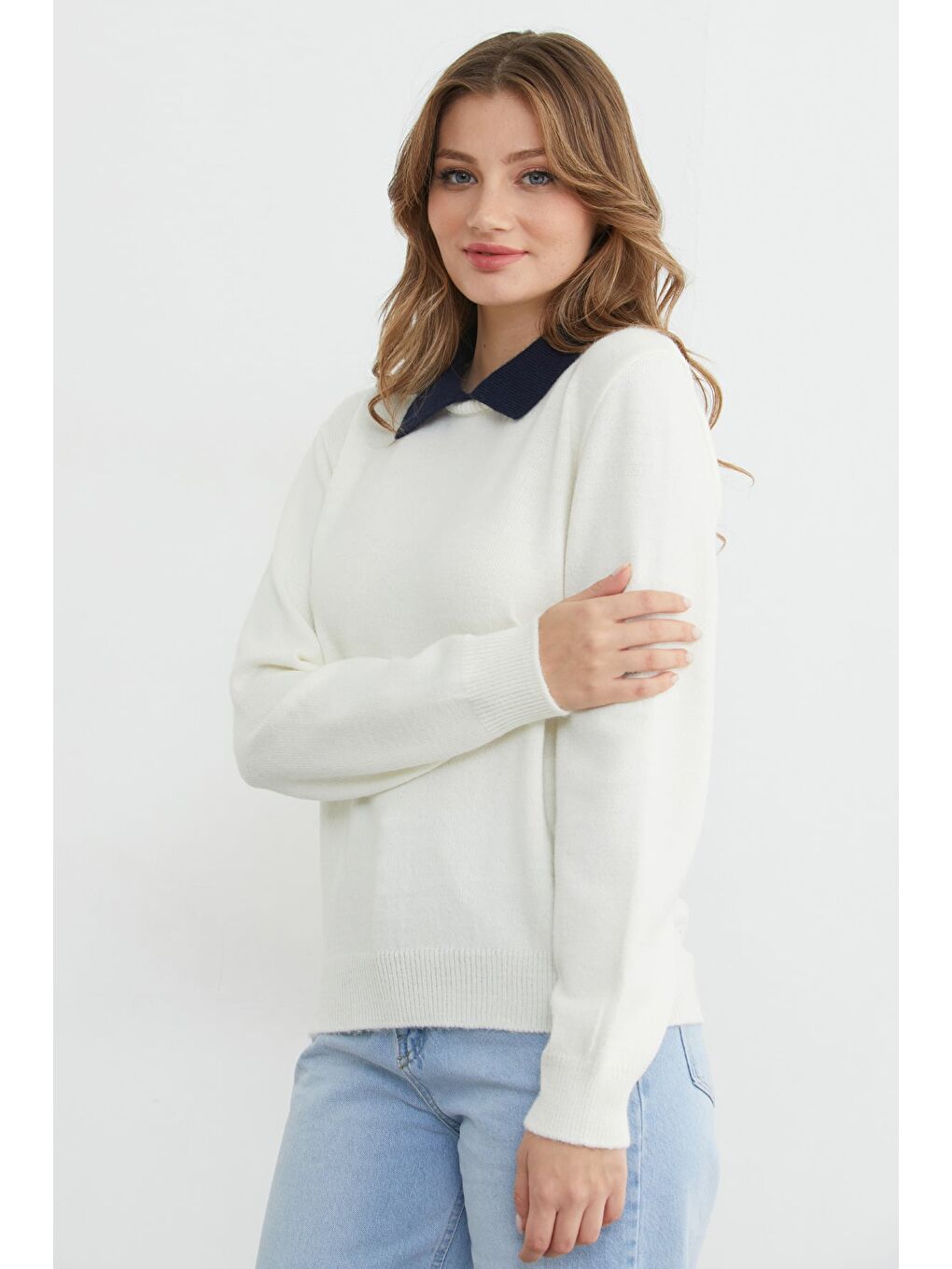 Ekru Basic Polo Yaka Triko Kazak-2