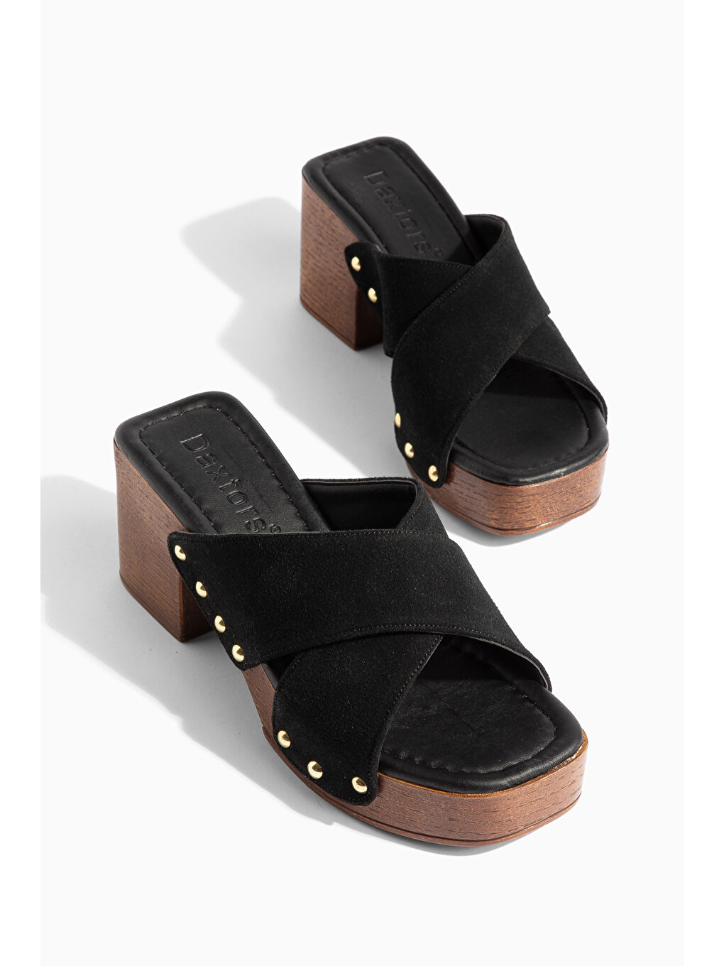 Siyah Vanna Kadın Zımba Detaylı Çapraz Dolgu Topuklu Terlik-4