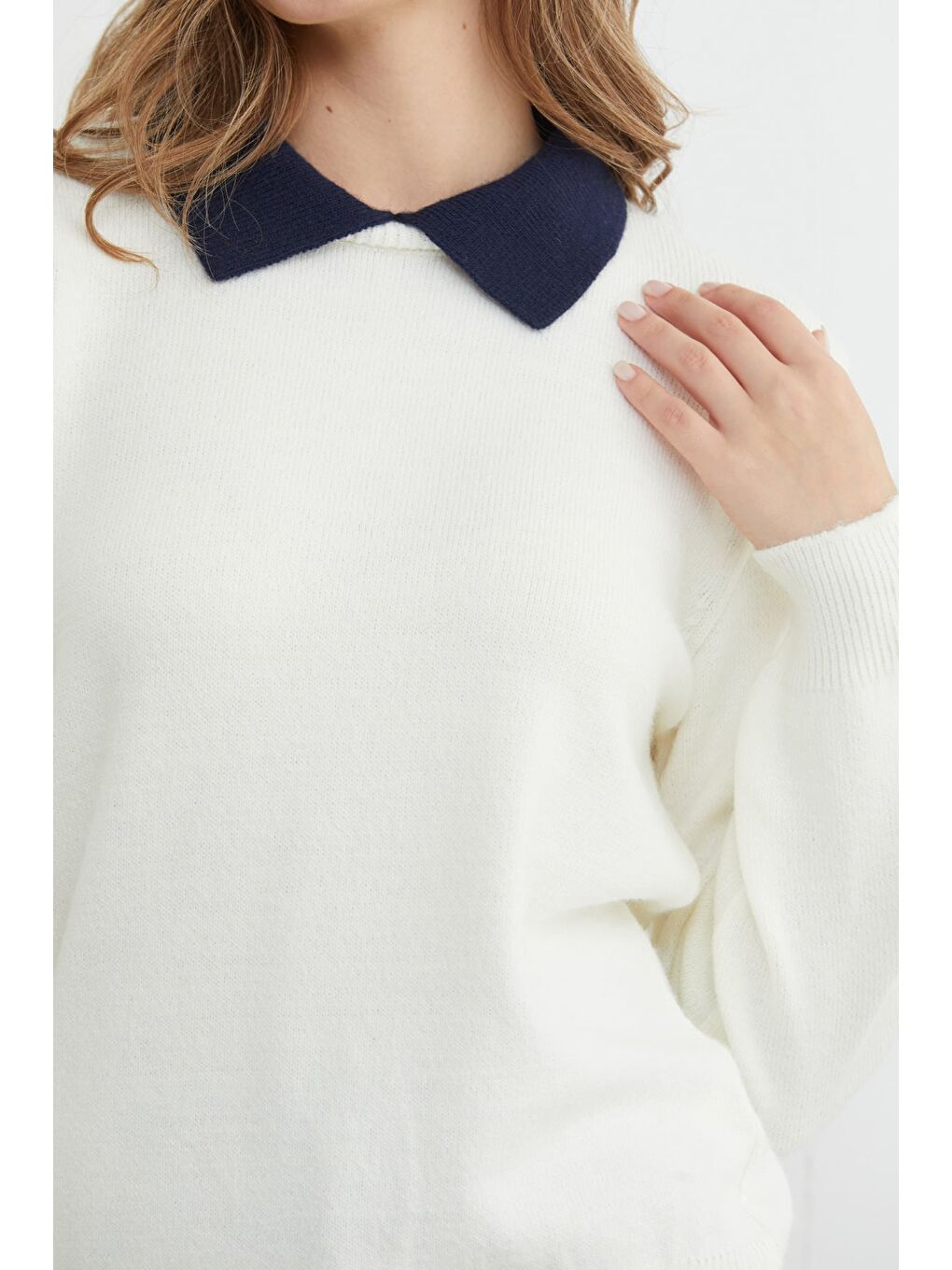 Ekru Basic Polo Yaka Triko Kazak-3