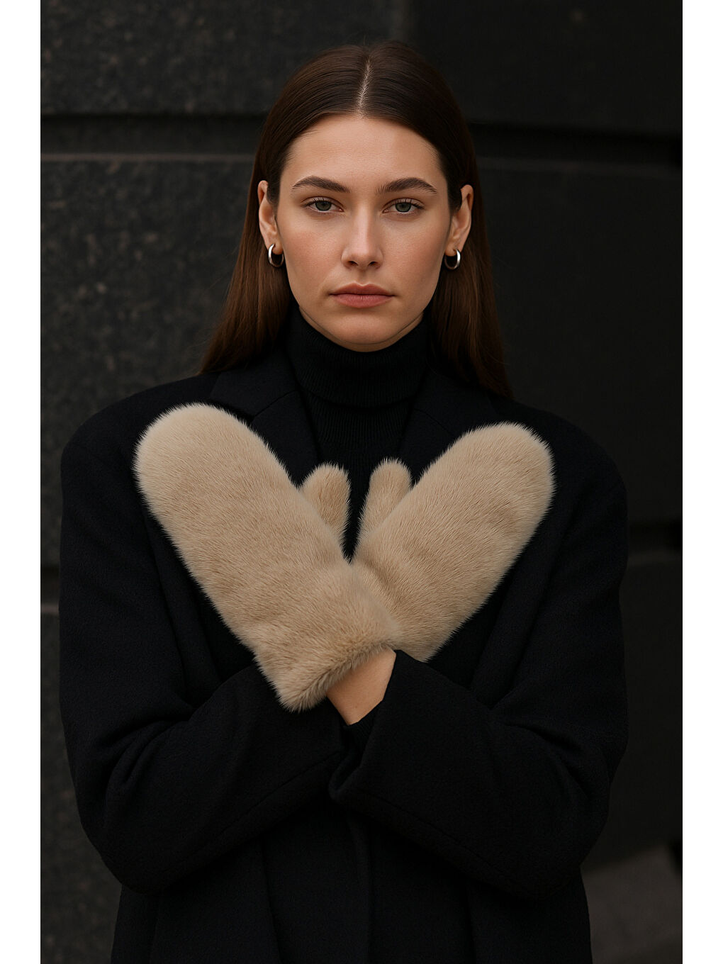 Kadın Bej Pelüş Eldiven ELD32-1