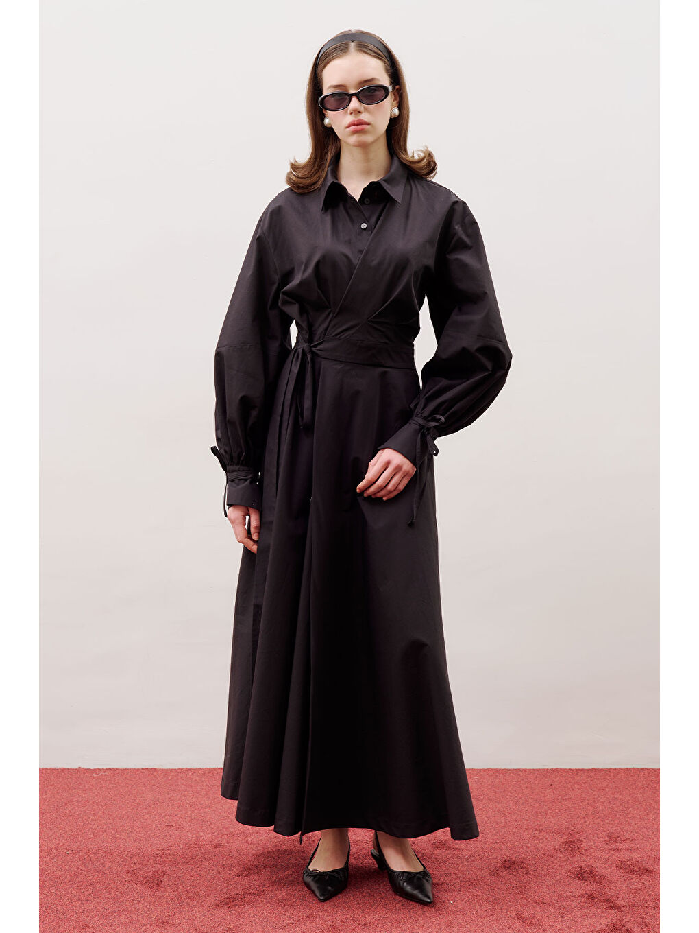 Enya Pileli Gömlek Elbise Siyah-1