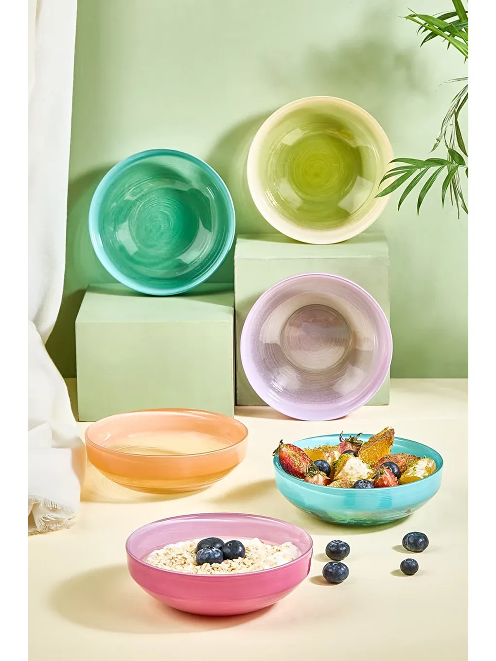 Karışık IP Rainbow 6 Parça Cam Dondurma/Çerez/Meze/Meyve Kase Seti