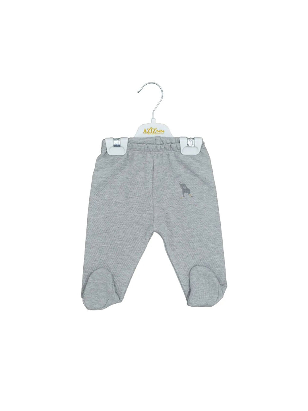 AZİZ BEBE Gri Unisex Fil Desenli Beli Lastikli Patikli Bebek Pantolonu 0 Ay - 12 Ay