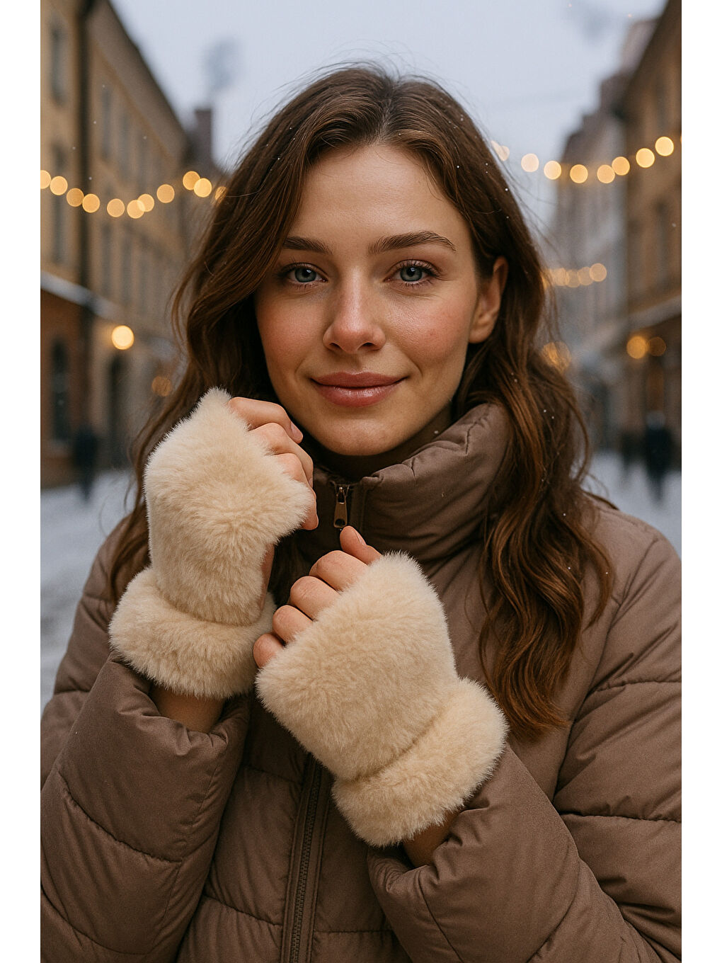 Kadın Bej Kesik Pelüş Eldiven ELD33