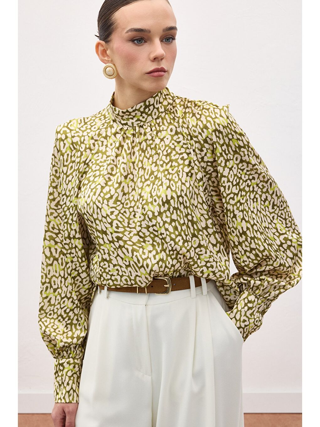 Desenli Bluz - Yeşil-4