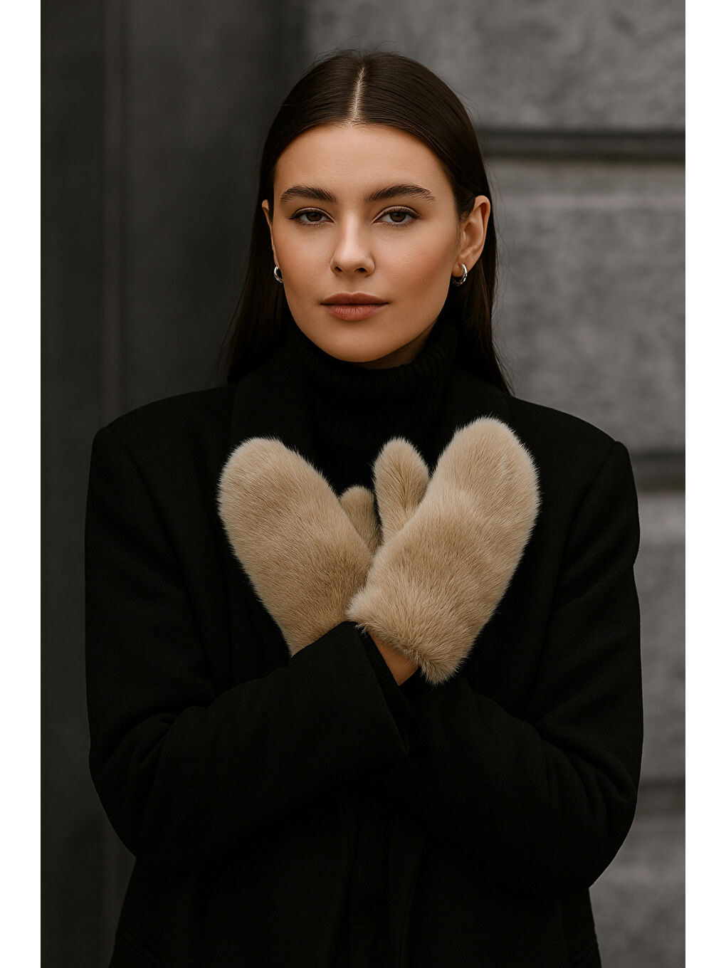 Kadın Bej Pelüş Eldiven ELD32-2