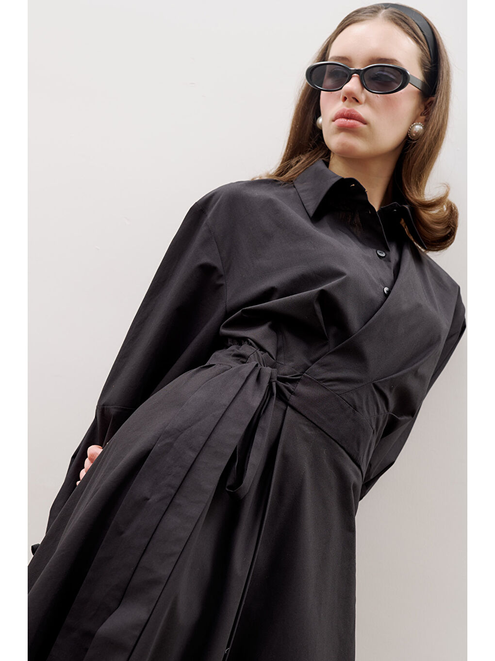 Enya Pileli Gömlek Elbise Siyah-2