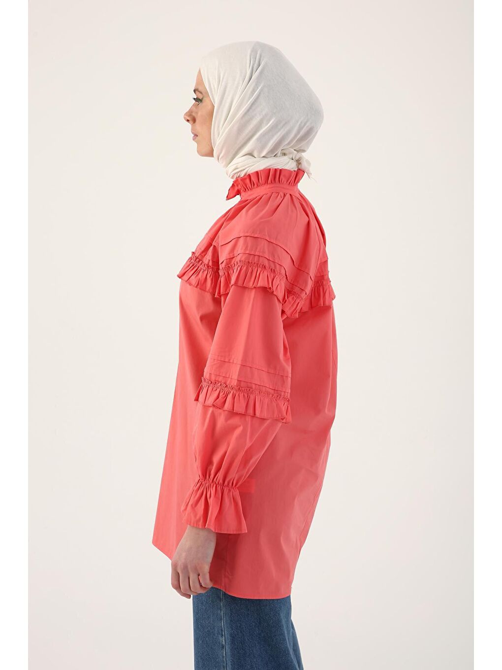 ALLDAY Pembe %100 Pamuk Fırfır Detaylı Oversize Tunik - 3