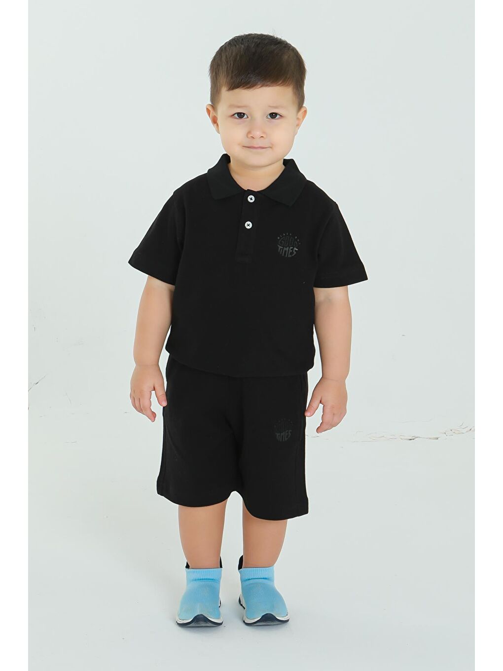 Siyah POLO YAKA ERKEK ÇOCUK ALT ÜST ŞORTLU TAKIM