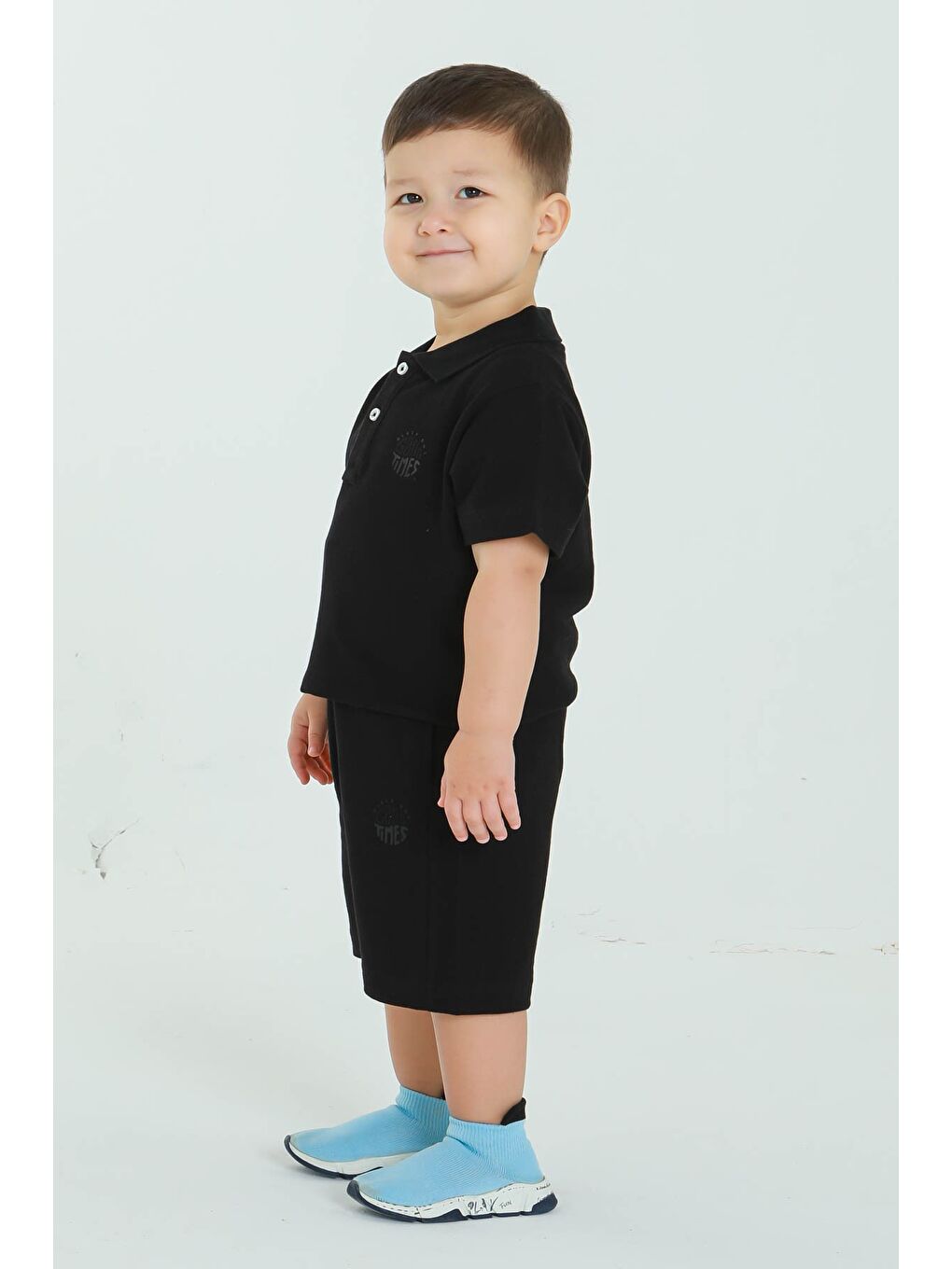 Siyah POLO YAKA ERKEK ÇOCUK ALT ÜST ŞORTLU TAKIM-1