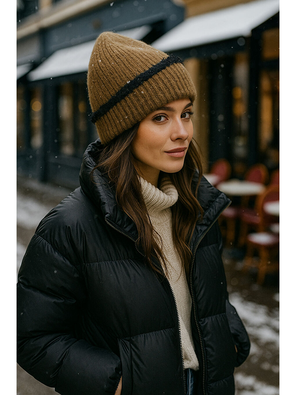 Kahverengi Kadın Kahve Kırçıllı Yünlü Bere BERE1143-1