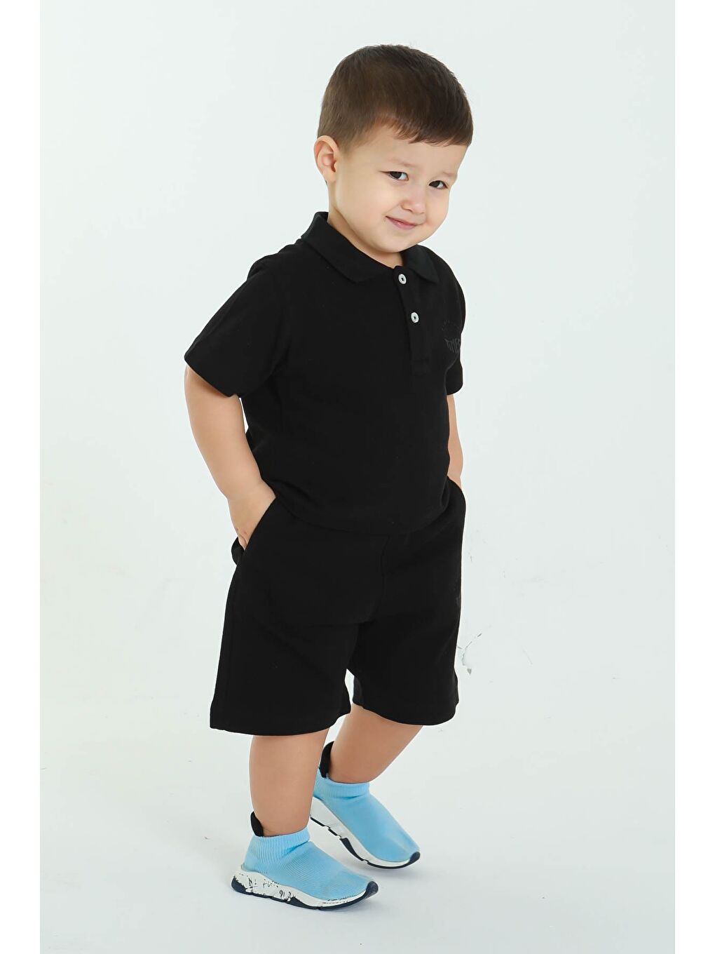 Siyah POLO YAKA ERKEK ÇOCUK ALT ÜST ŞORTLU TAKIM-2