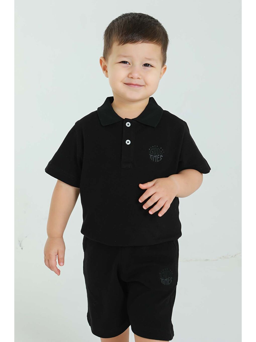 Siyah POLO YAKA ERKEK ÇOCUK ALT ÜST ŞORTLU TAKIM-3