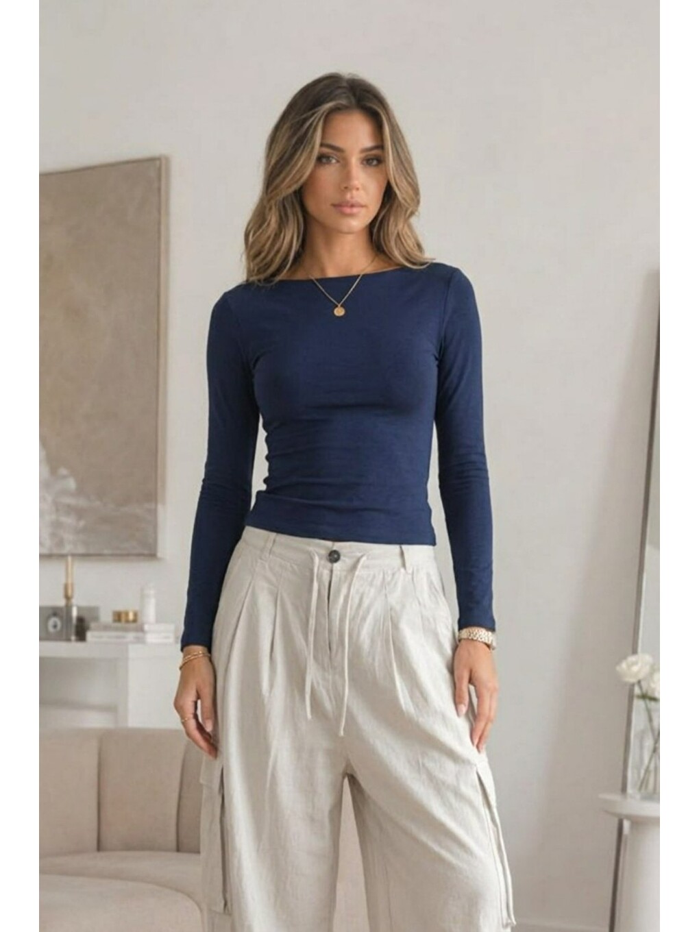 Kahverengi Kadın Kayık Yaka Basic Dar 3 Lü Bluz-4