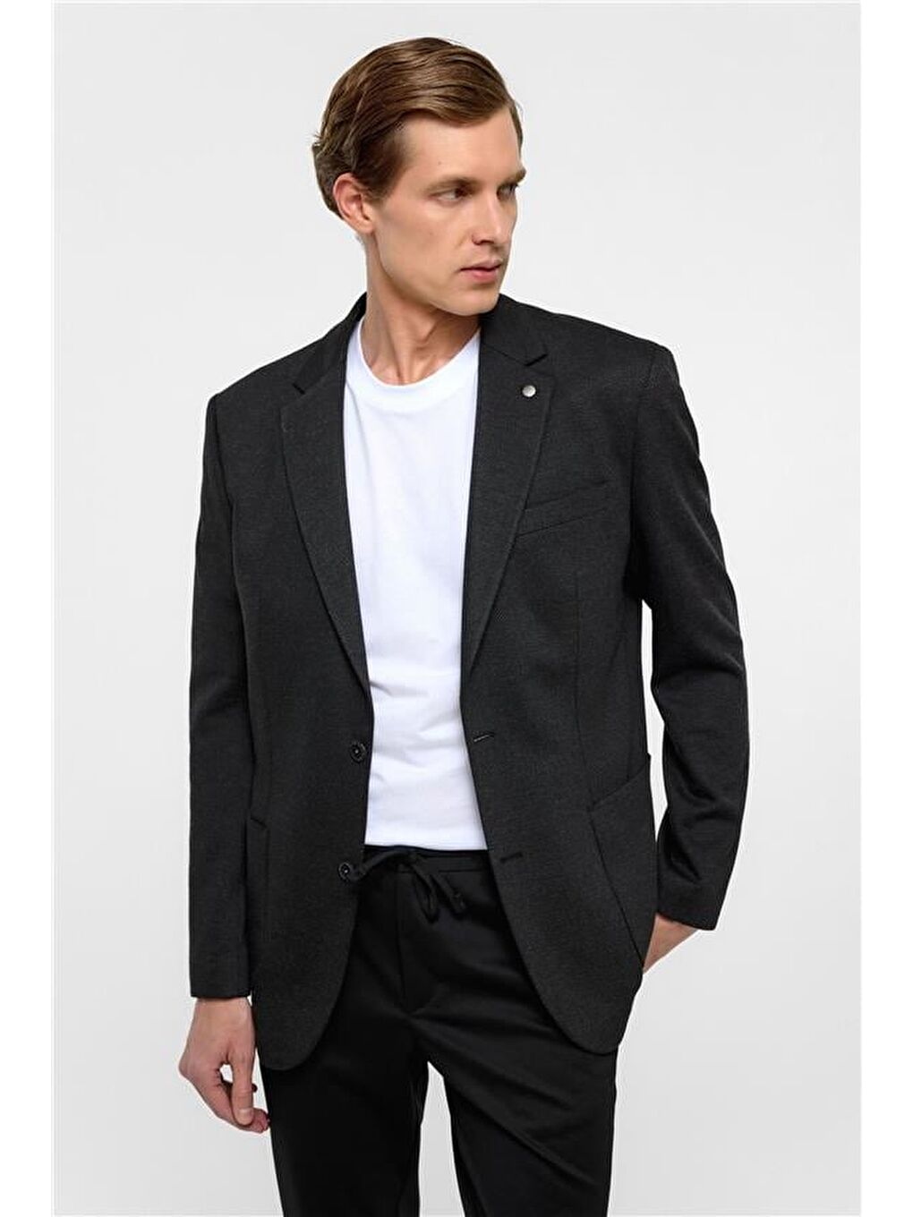 Siyah Regular Mono Yaka 6 Drop Ceket-1