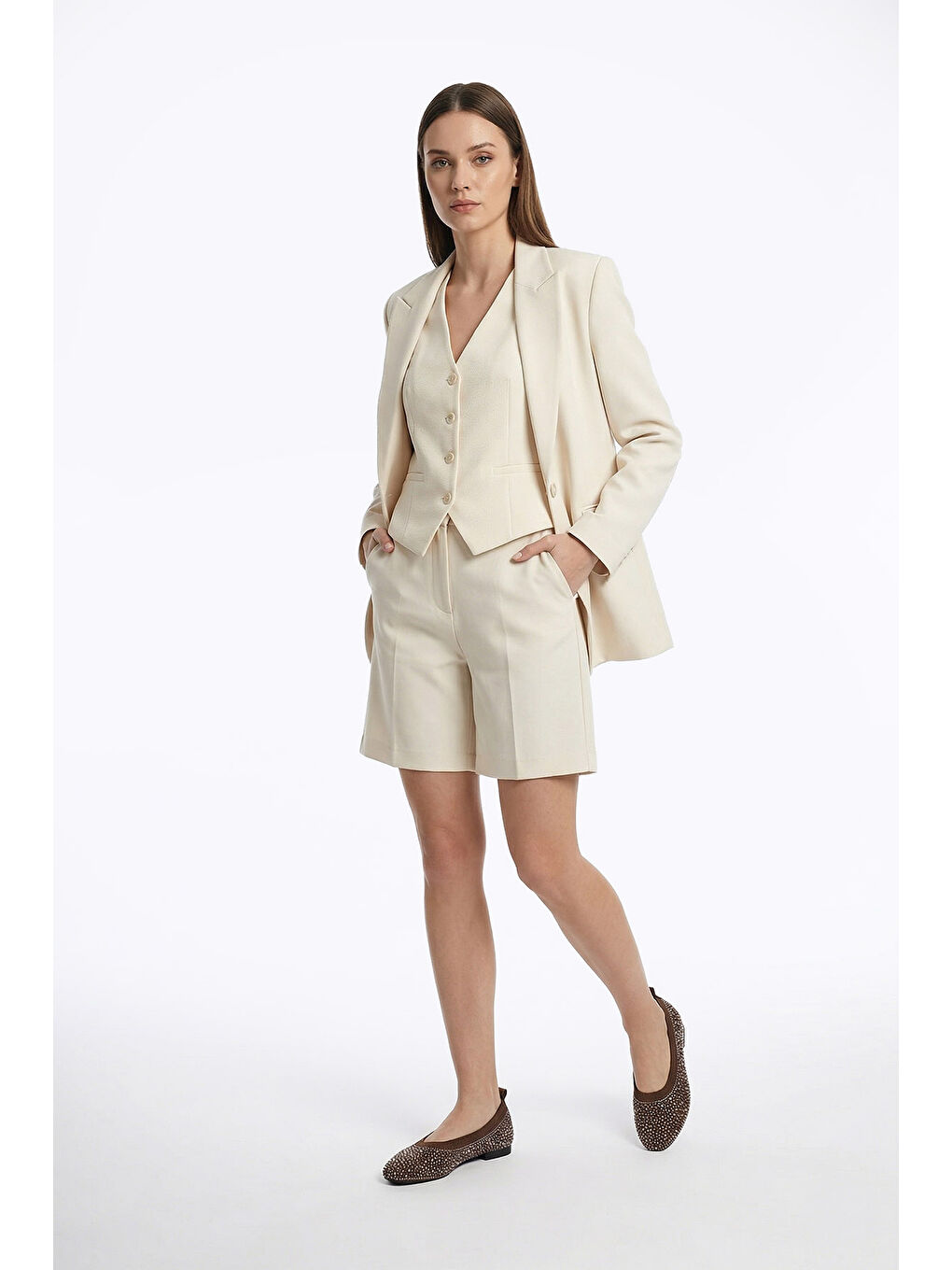 Kahverengi Kadın KAHVERENGİ Taşlı Küt Burunlu Babet-2