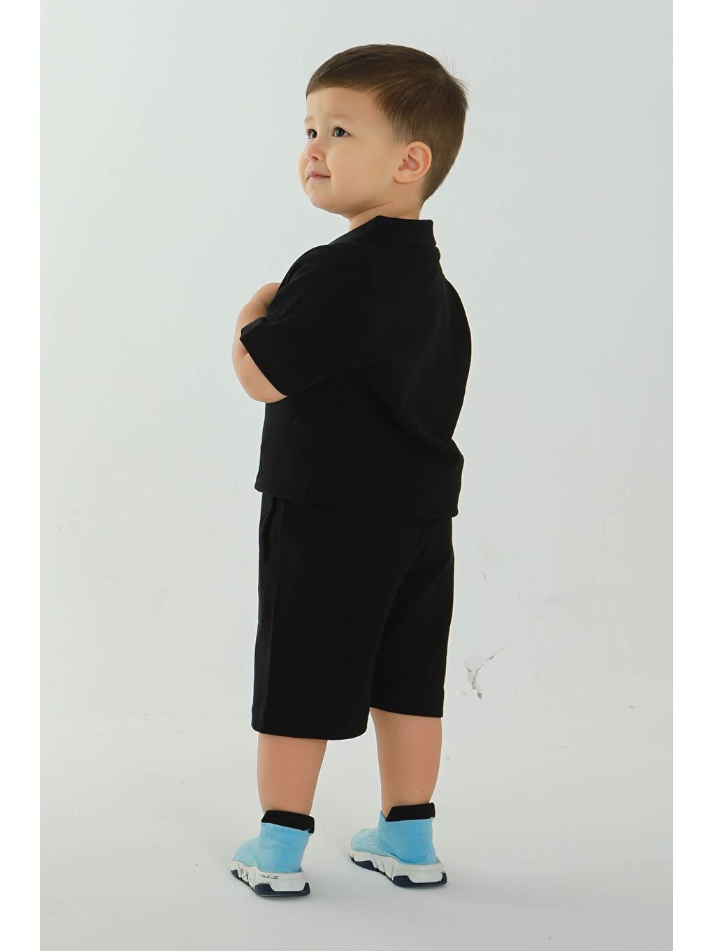 Siyah POLO YAKA ERKEK ÇOCUK ALT ÜST ŞORTLU TAKIM-5