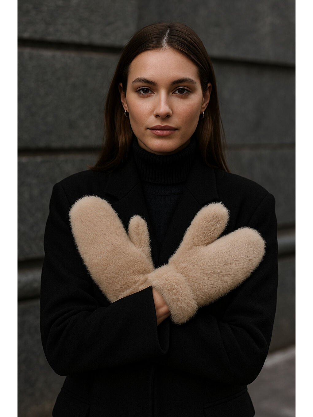 Kadın Bej Pelüş Eldiven ELD32-3