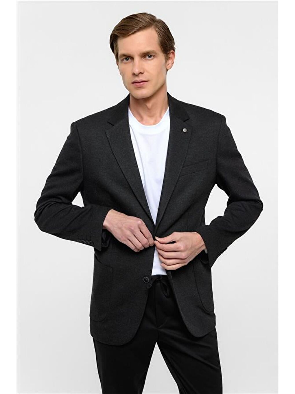 Siyah Regular Mono Yaka 6 Drop Ceket-2