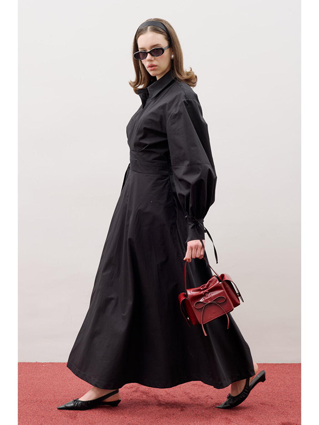 Enya Pileli Gömlek Elbise Siyah-3