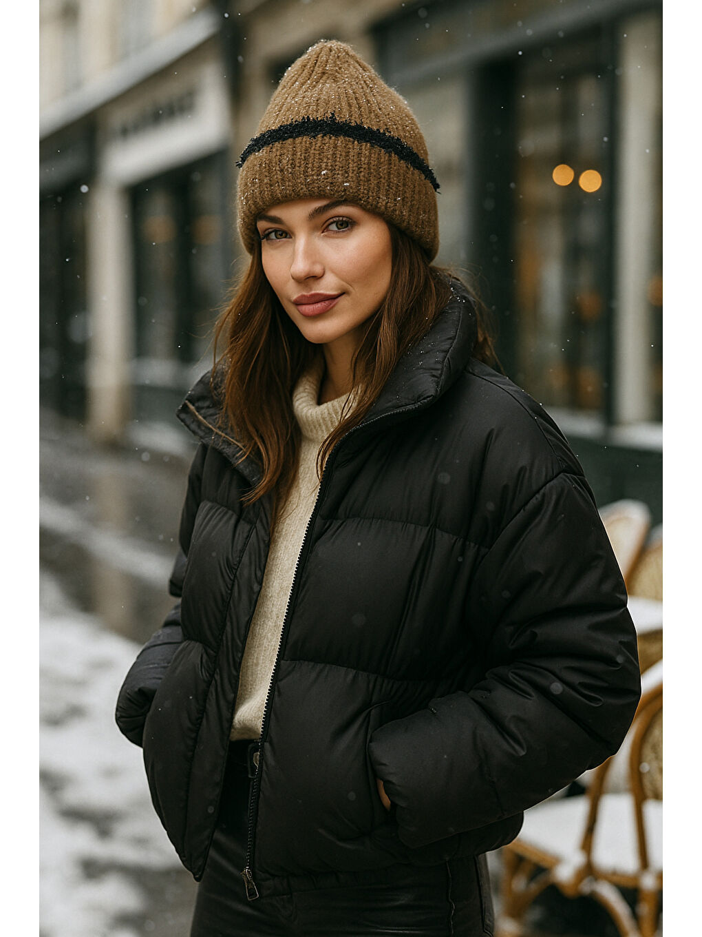 Kahverengi Kadın Kahve Kırçıllı Yünlü Bere BERE1143-2