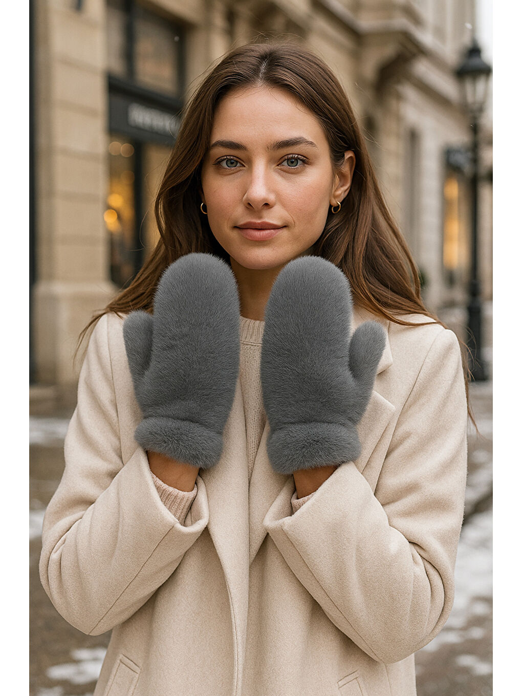 Kadın Gri Pelüş Eldiven ELD32