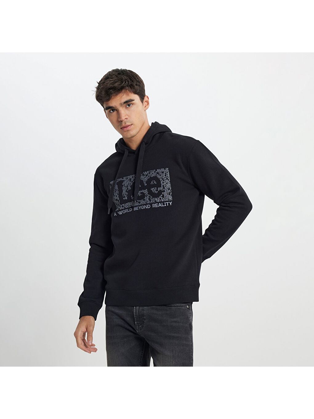 Lee Big Logo Erkek Siyah Kapüşonlu Sweatshirt