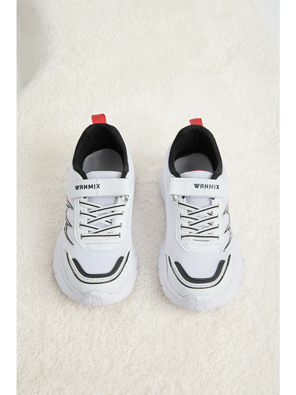 Çocuk Unisex Beyaz Siyah Rahat Kalıp Nefes Alabilen Cırtlı Sneaker-2