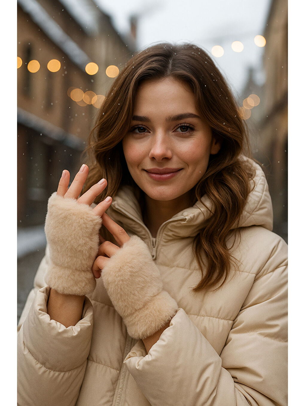 Kadın Bej Kesik Pelüş Eldiven ELD33-3