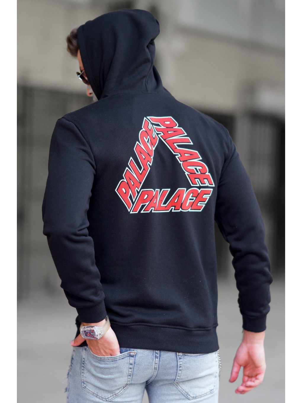 Siyah Baskılı Erkek Kapüşonlu Sweatshirt Hoodie 5303-1