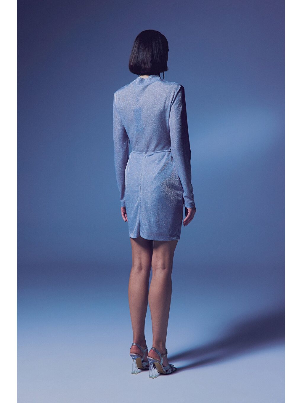 Gri Simli Mini Etek - Gümüş-5