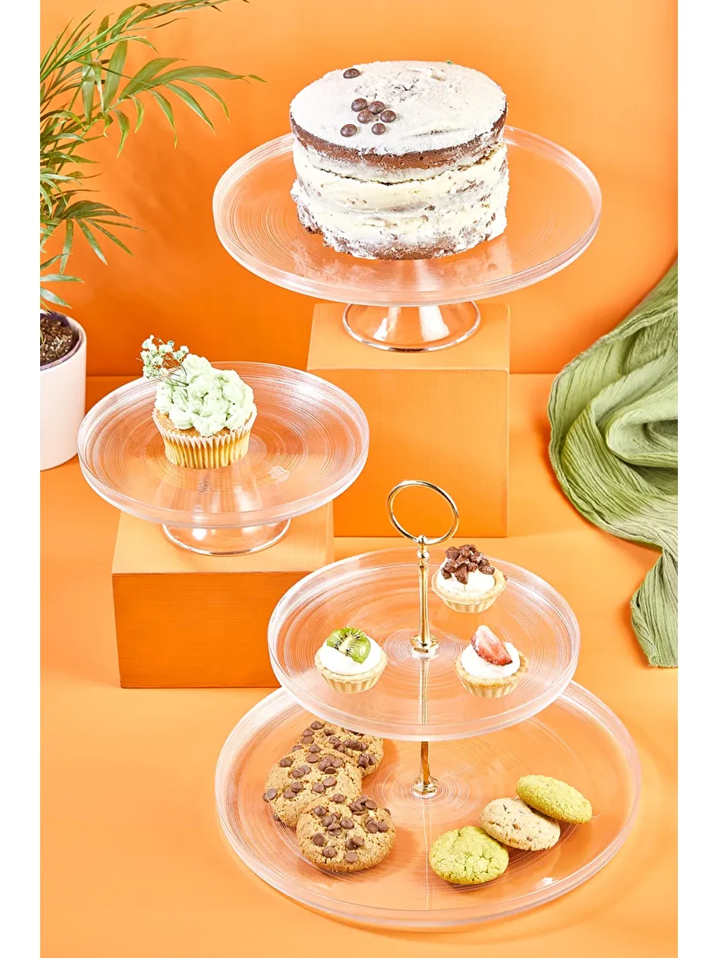 Renksiz IP 5 Parça Pasta/Kek/Tatlı Sunum Standı Seti-1