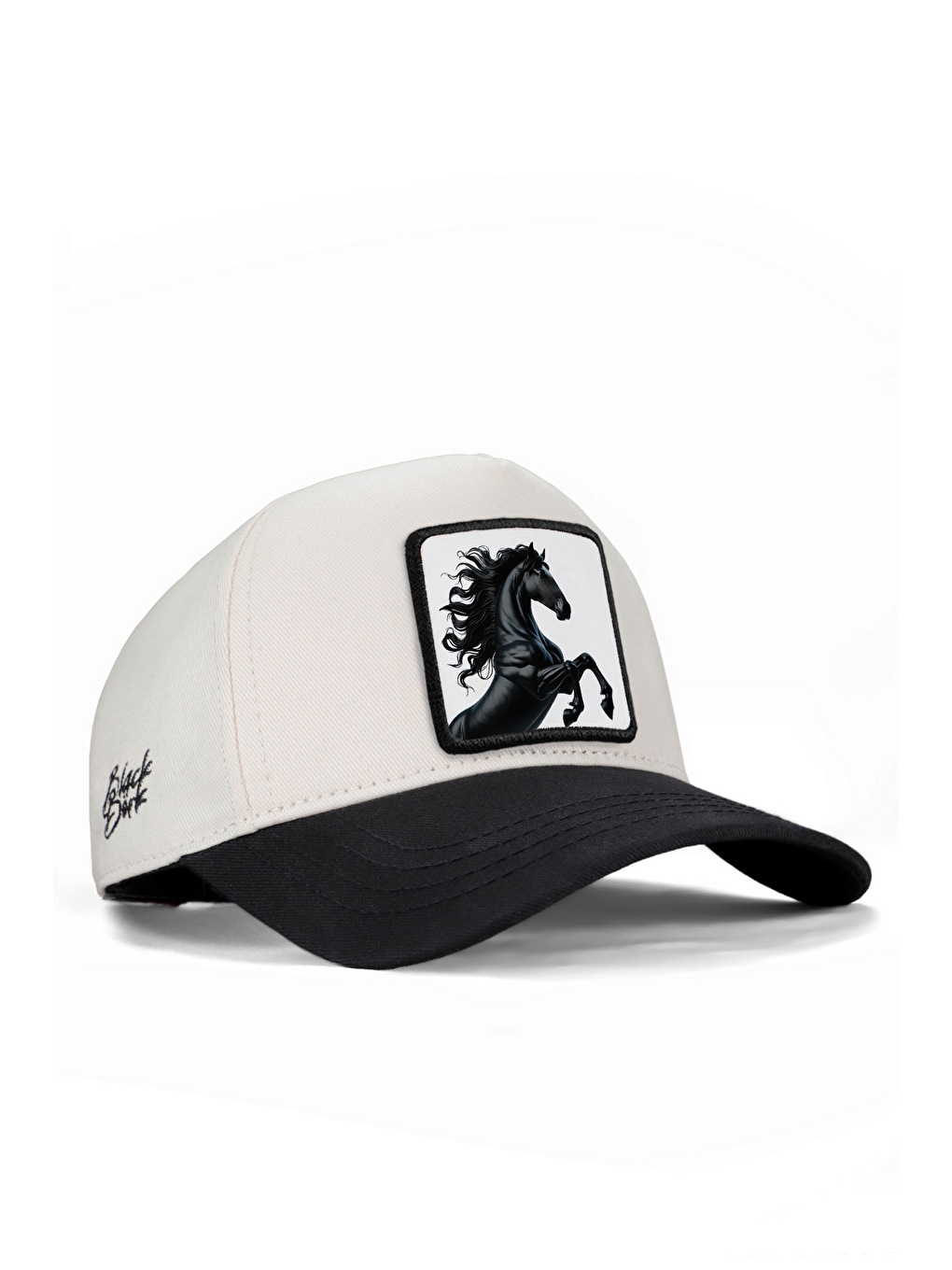 At Logolu Siyah-Bej Beyzbol Premium Şapka