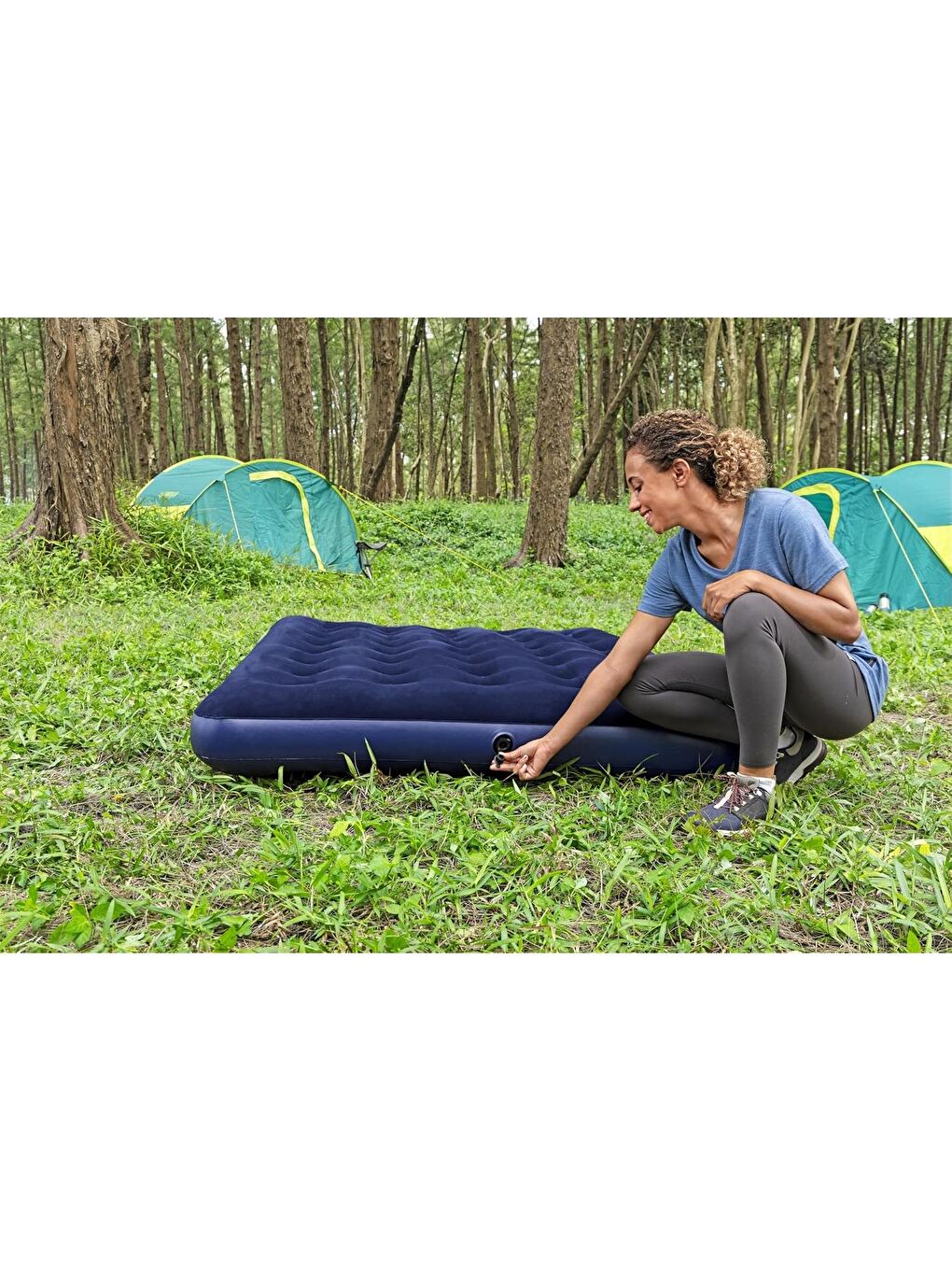 Lacivert 67002 Çift Kişilik Flok Şişme Kamp Yatağı 191cm X 137cm X 22cm-3